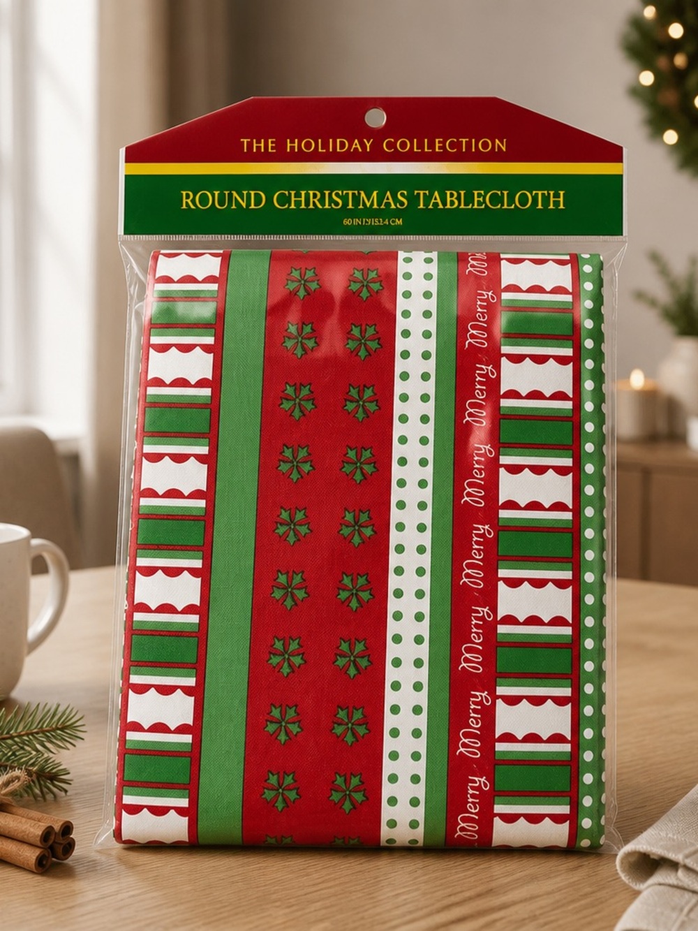 Red & Green Round Christmas Tablecloth 60 inches round